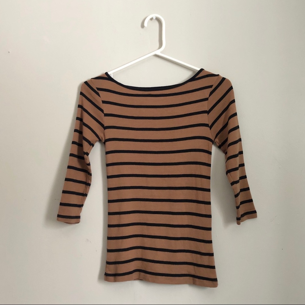 Zara Organic Cotton Tan and Black Striped Top